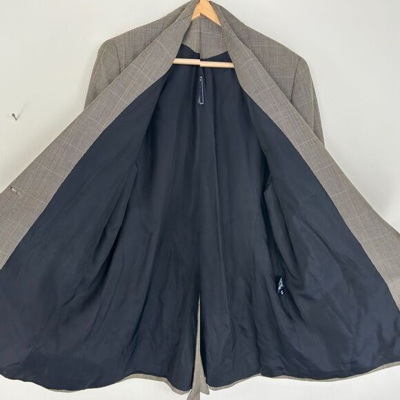 Vintage Burberry Plaid Tan Grey Wool Silk Blazer - Picture 7 of 8